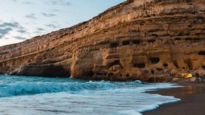 Preview wallpaper coast, sea, rocks, waves, sand, beach