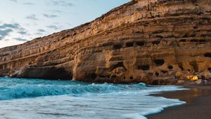 Preview wallpaper coast, sea, rocks, waves, sand, beach