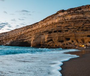 Preview wallpaper coast, sea, rocks, waves, sand, beach