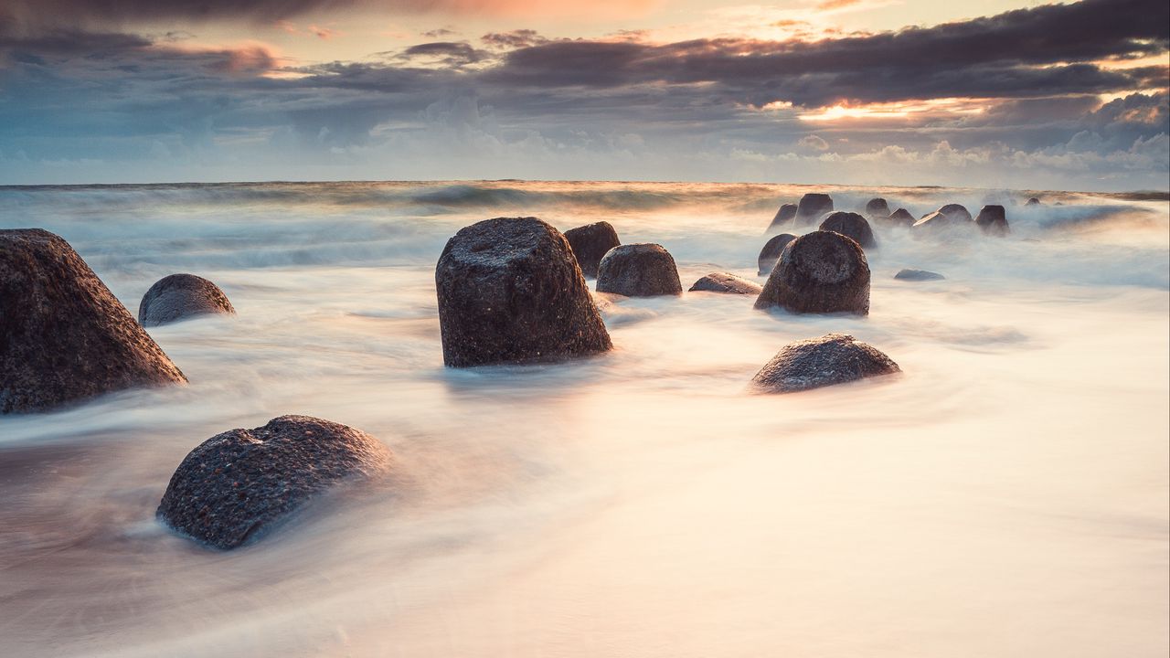 Wallpaper coast, sea, rocks, clouds, fog