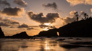 Preview wallpaper coast, sea, rocks, sunset, nature