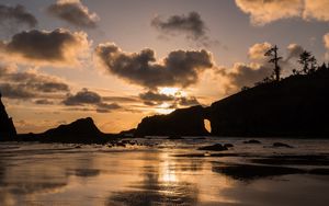Preview wallpaper coast, sea, rocks, sunset, nature