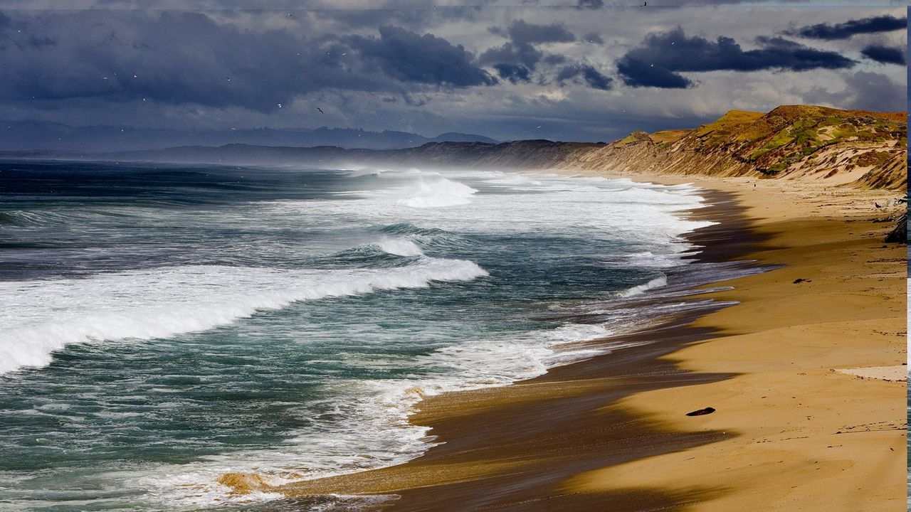 Wallpaper coast, sea, sand, waves, layers