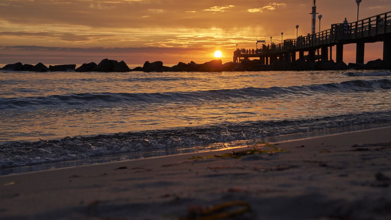 Wallpaper coast, sea, stones, sunset, nature