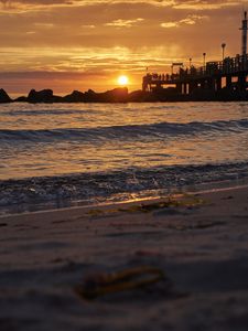 Preview wallpaper coast, sea, stones, sunset, nature