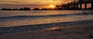 Preview wallpaper coast, sea, stones, sunset, nature