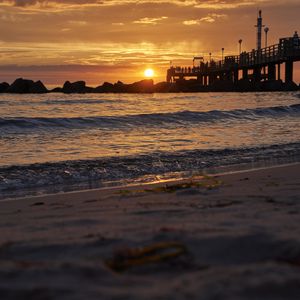 Preview wallpaper coast, sea, stones, sunset, nature