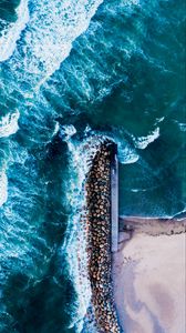 Preview wallpaper coast, sea, stones, aerial view, foam