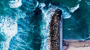 Preview wallpaper coast, sea, stones, aerial view, foam