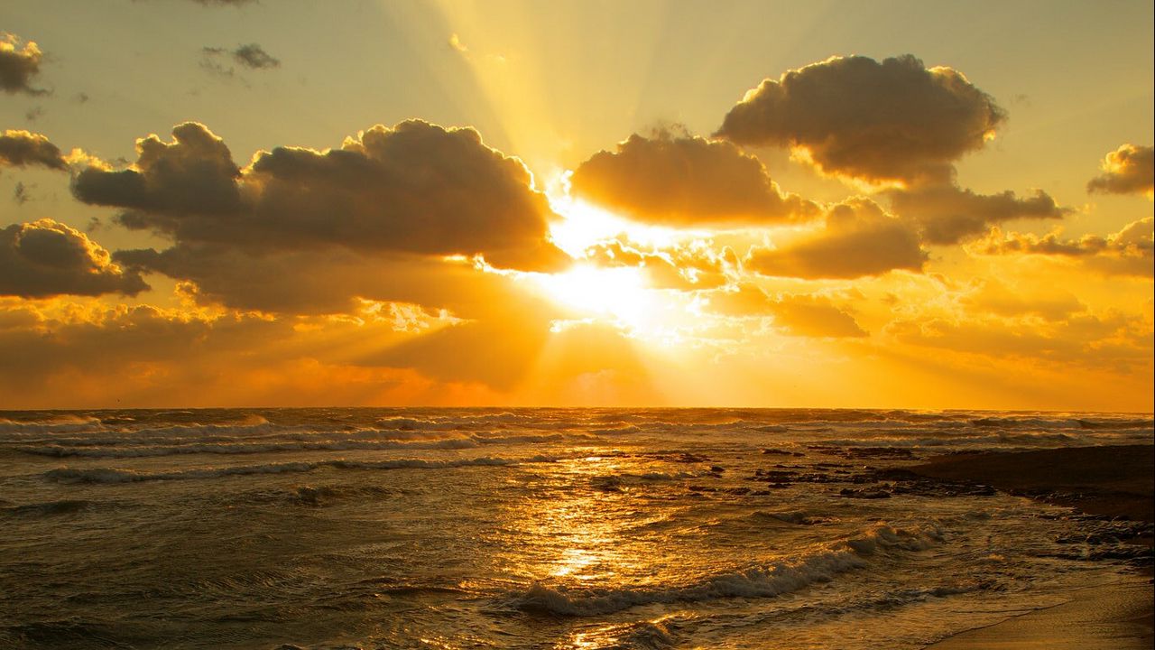 Wallpaper coast, sea, sun, sunset