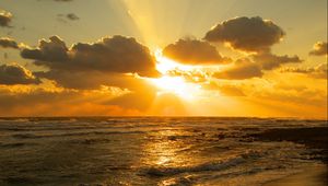Preview wallpaper coast, sea, sun, sunset