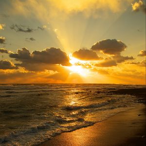 Preview wallpaper coast, sea, sun, sunset