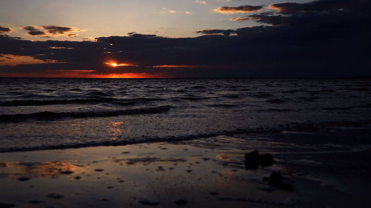 Wallpaper coast, sea, sunset, dark