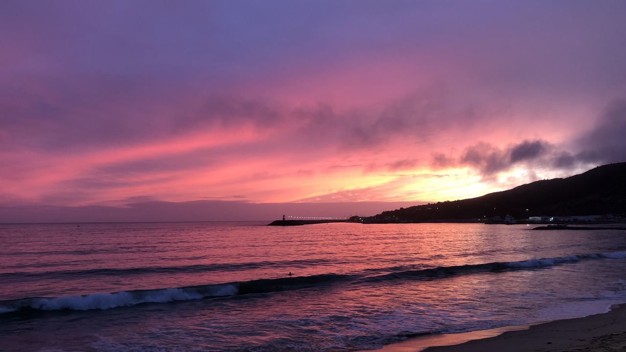 Wallpaper coast, sea, sunset, purple, dark