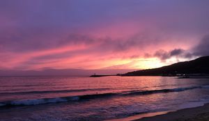 Preview wallpaper coast, sea, sunset, purple, dark