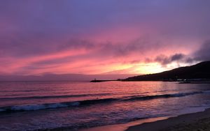 Preview wallpaper coast, sea, sunset, purple, dark