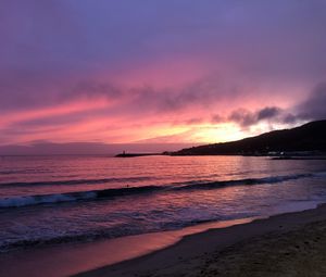 Preview wallpaper coast, sea, sunset, purple, dark