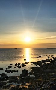 Preview wallpaper coast, sea, sunset, horizon, evening