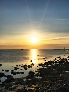 Preview wallpaper coast, sea, sunset, horizon, evening