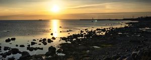 Preview wallpaper coast, sea, sunset, horizon, evening