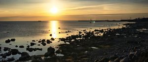 Preview wallpaper coast, sea, sunset, horizon, evening