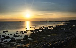 Preview wallpaper coast, sea, sunset, horizon, evening