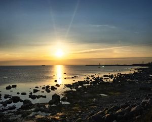 Preview wallpaper coast, sea, sunset, horizon, evening