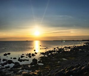 Preview wallpaper coast, sea, sunset, horizon, evening
