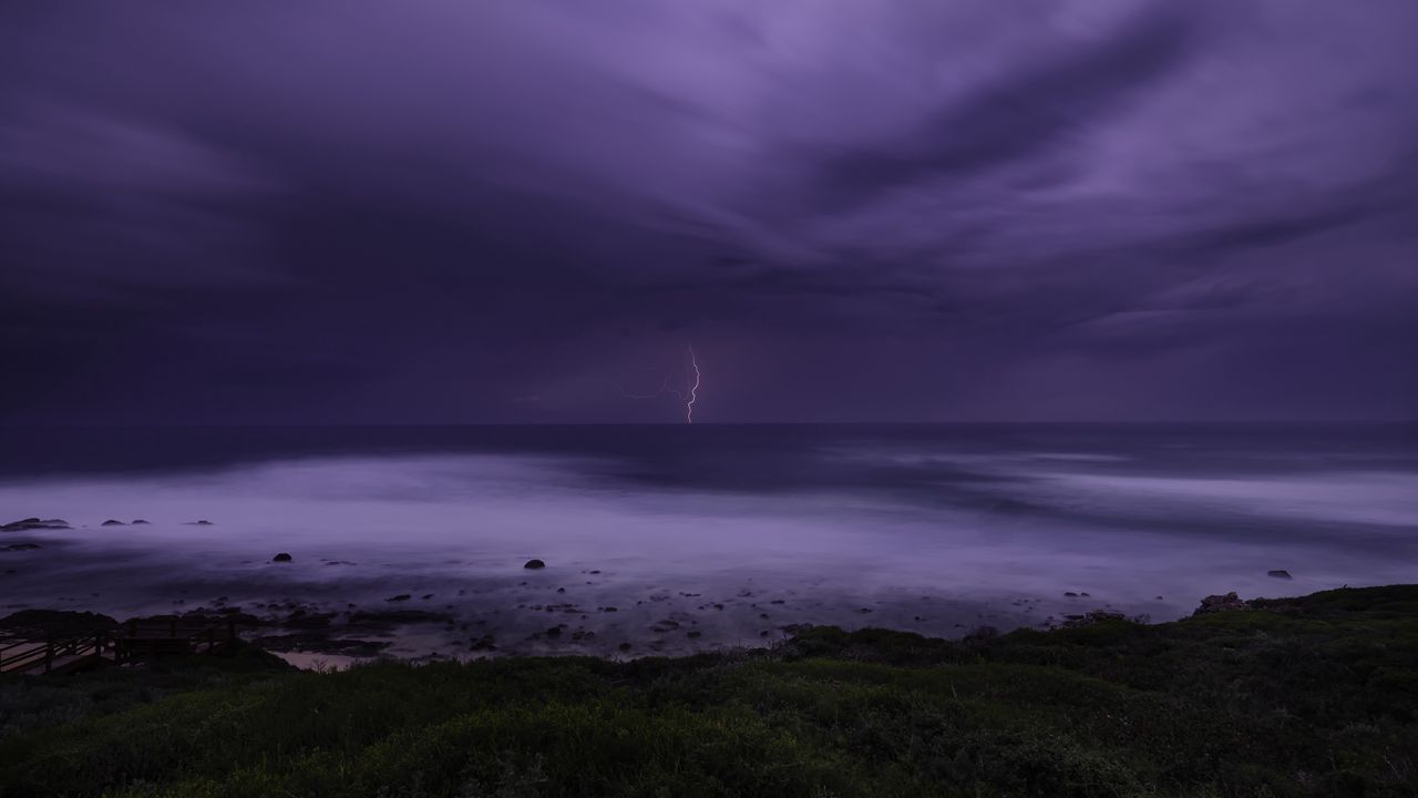 Wallpaper coast, sea, thunderstorm, lightning, nature hd, picture, image