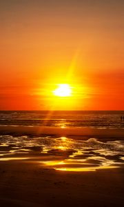 Preview wallpaper coast, sea, waves, sunset, horizon, landscape