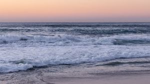 Preview wallpaper coast, sea, waves, beach, evening