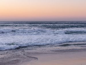 Preview wallpaper coast, sea, waves, beach, evening