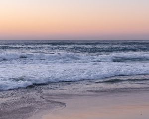 Preview wallpaper coast, sea, waves, beach, evening