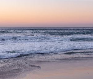 Preview wallpaper coast, sea, waves, beach, evening