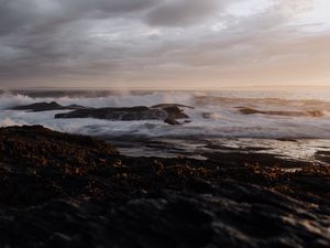 Preview wallpaper coast, sea, waves, water, spray, landscape