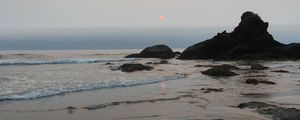 Preview wallpaper coast, sea, waves, stones, sunrise, nature