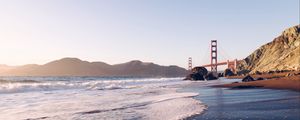 Preview wallpaper coast, sea, waves, bridge, nature