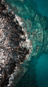 Preview wallpaper coast, stones, aerial view, sea