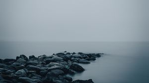 Preview wallpaper coast, stones, fog, water, sea