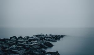 Preview wallpaper coast, stones, fog, water, sea