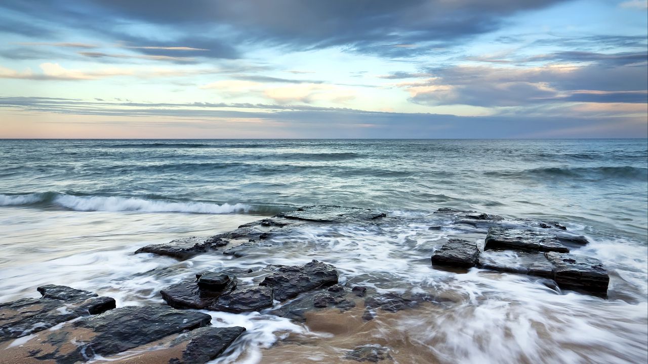 Wallpaper coast, stones, horizon, waves