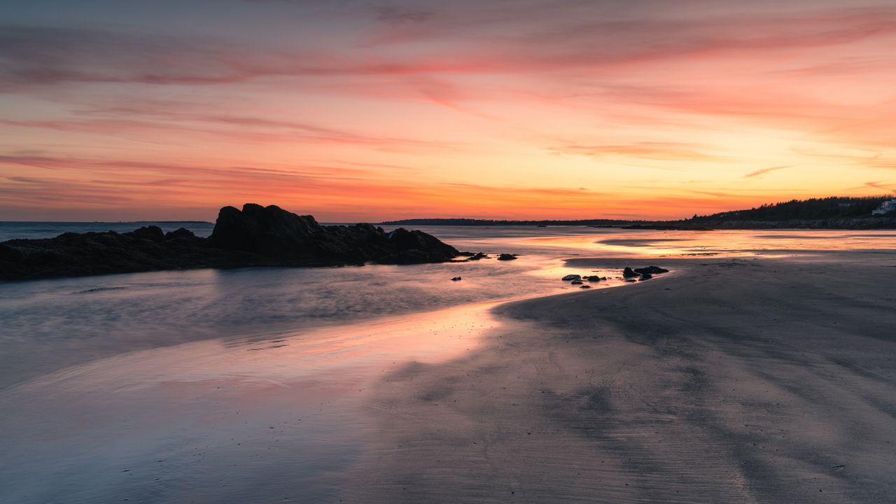 Wallpaper coast, stones, horizon, sunset, dark