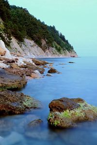 Preview wallpaper coast, stones, moss, rocks, smooth surface, silence