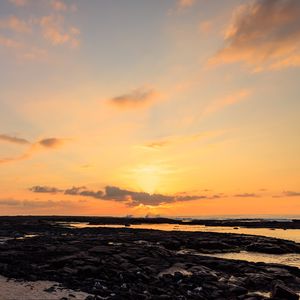 Preview wallpaper coast, stones, palm trees, sunset, nature