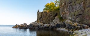 Preview wallpaper coast, stones, pebbles, rock, sea