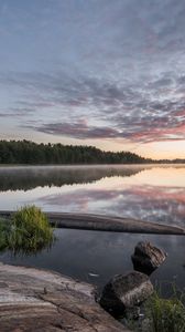 Preview wallpaper coast, stones, river, reflection, trees, nature