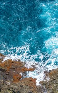 Preview wallpaper coast, stones, rocks, sea, landscape, aerial view