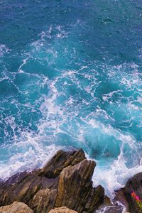 Preview wallpaper coast, stones, rocks, sea, aerial view, surf