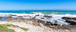 Preview wallpaper coast, stones, sea, waves, splashes, landscape