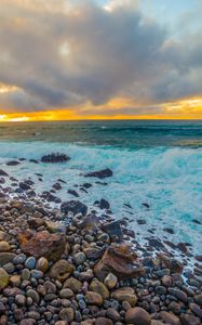 Preview wallpaper coast, stones, sea, foam